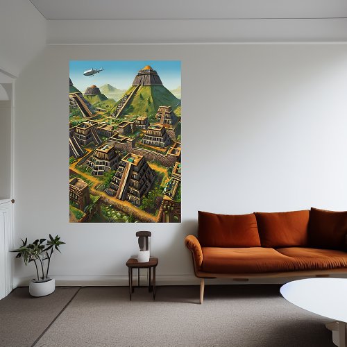 Aztec city in the mountain  AI Art  Poster