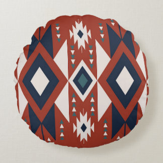 Aztec Copper and Blue Design Round Pillow