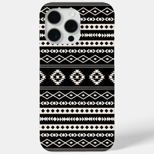 Aztec Cream on Black Mixed Motifs Pattern iPhone 15 Pro Max Case