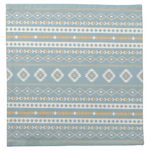 Aztec Cream Orange Blue Mixed Motif Pattern Cloth Napkin