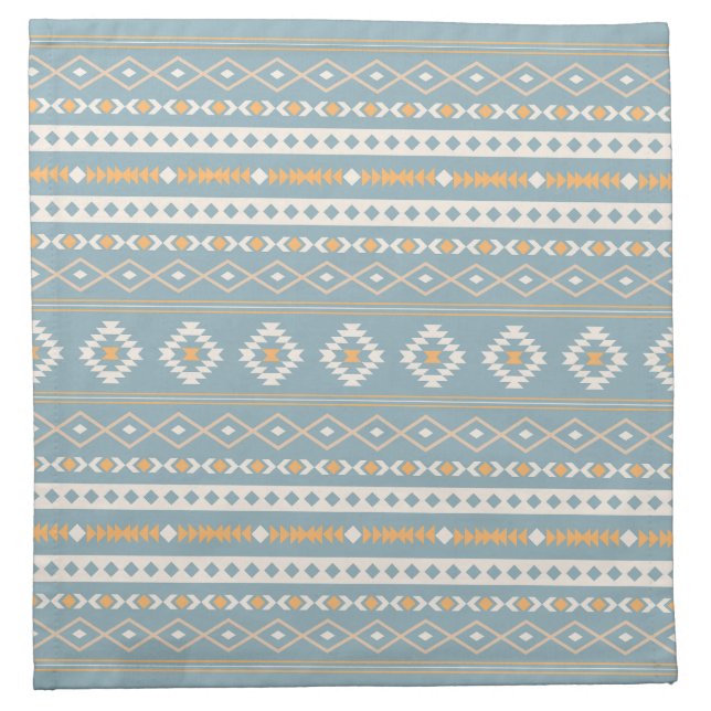 Aztec Cream Orange Blue Mixed Motif Pattern Cloth Napkin (Front)