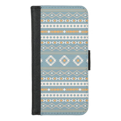 Aztec Cream Orange Blue Mixed Motif Pattern iPhone 87 Wallet Case