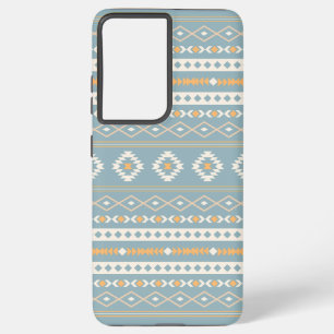 Aztec Cream Orange Blue Mixed Motif Pattern Samsung Galaxy S21+ Case