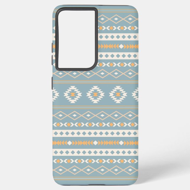 Aztec Cream Orange Blue Mixed Motif Pattern Samsung Galaxy Case (Back)