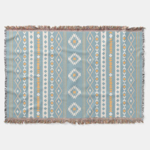Aztec Cream Orange Blue Mixed Motif V Pattern Throw Blanket