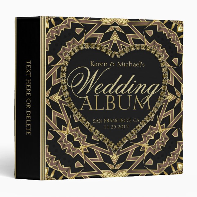 Aztec Deco Black and Gold Wedding Album Binder (Front/Spine)