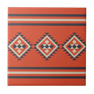 Aztec design in orange, beige and blue colors ceramic tile