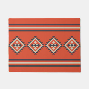 Aztec design in orange, beige and blue colors doormat
