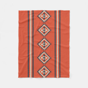 Aztec design in orange, beige and blue colors  fleece blanket