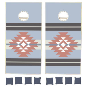 Aztec design in pink and blue colors cornhole set