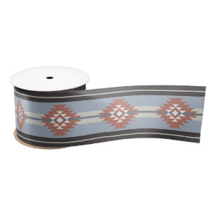 Aztec design in pink and blue colors satin ribbon