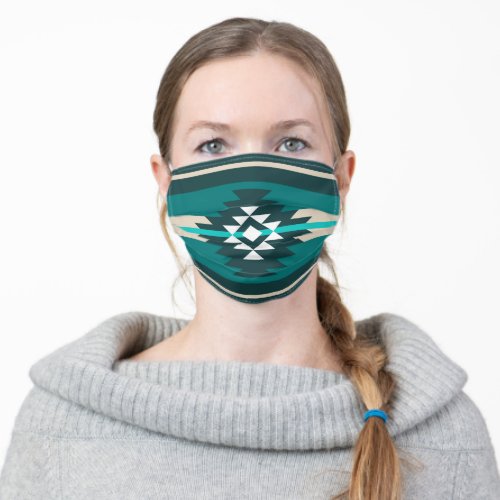 Aztec design in turquoise color adult cloth face mask