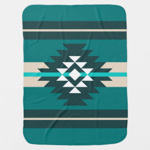 Aztec design in turquoise color baby blanket