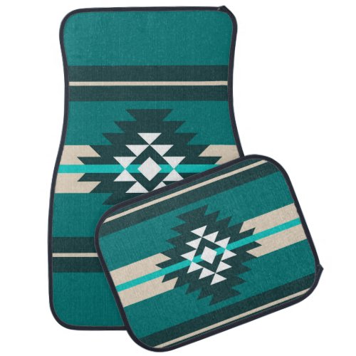 Aztec design in turquoise color car floor mat