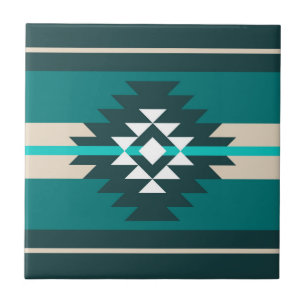 Aztec design in turquoise color ceramic tile