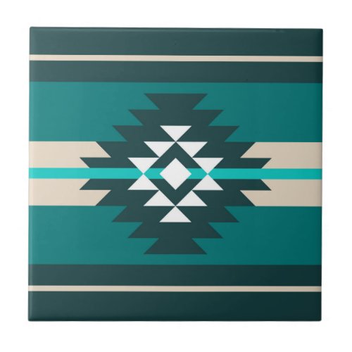 Aztec design in turquoise color ceramic tile