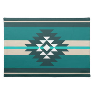 Aztec design in turquoise color cloth placemat
