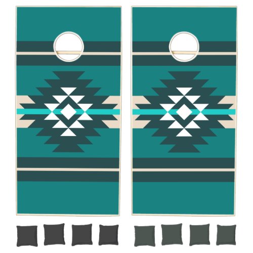 Aztec design in turquoise color cornhole set