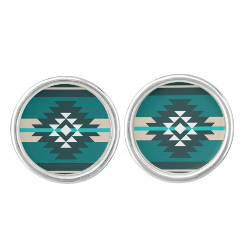 Aztec design in turquoise color cufflinks