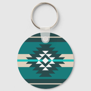 Aztec design in turquoise color keychain