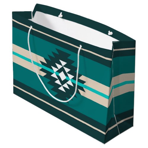 Aztec design in turquoise color large gift bag