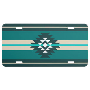 Aztec design in turquoise color license plate