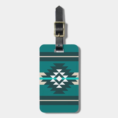 Aztec design in turquoise color luggage tag