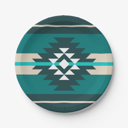 Aztec design in turquoise color paper plates