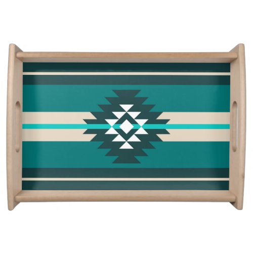 Aztec design in turquoise color serving tray