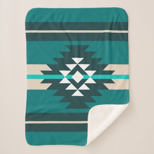 Aztec design in turquoise color sherpa blanket