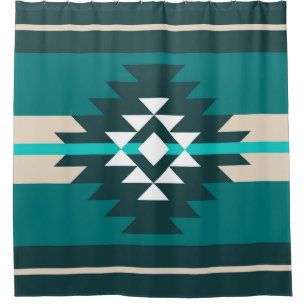 Aztec design in turquoise color shower curtain