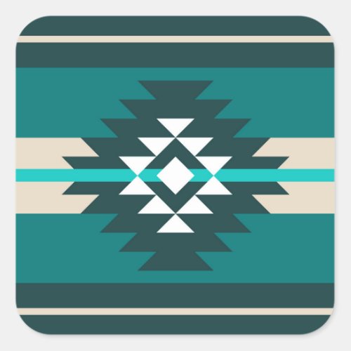 Aztec design in turquoise color square sticker