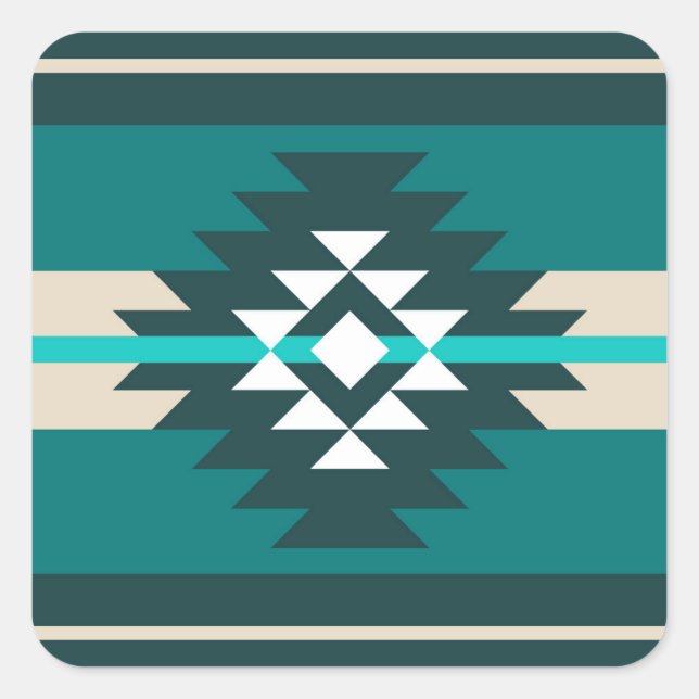 Aztec design in turquoise color square sticker (Front)