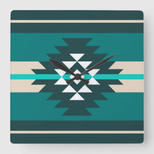 Aztec design in turquoise color square wall clock