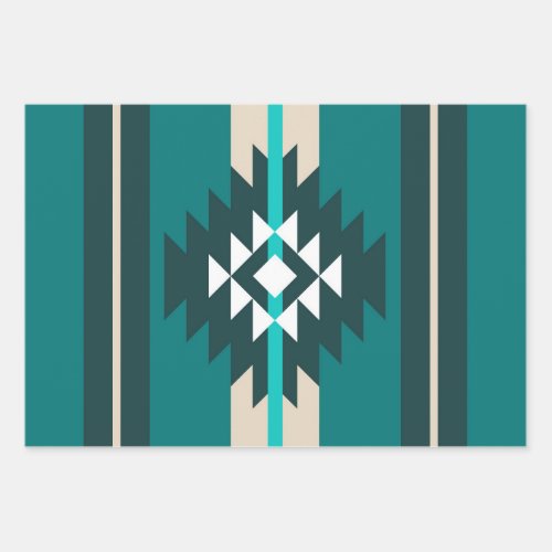 Aztec design in turquoise color wrapping paper sheets