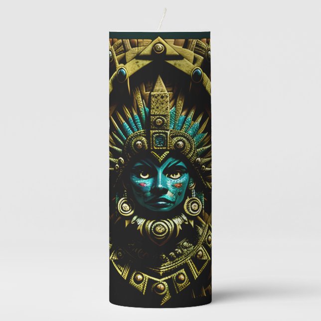 Aztec Design Pattern Two Pillar Candle (Front)