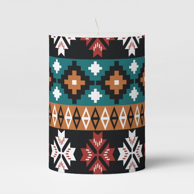 Aztec Design Pillar Candle (Front)