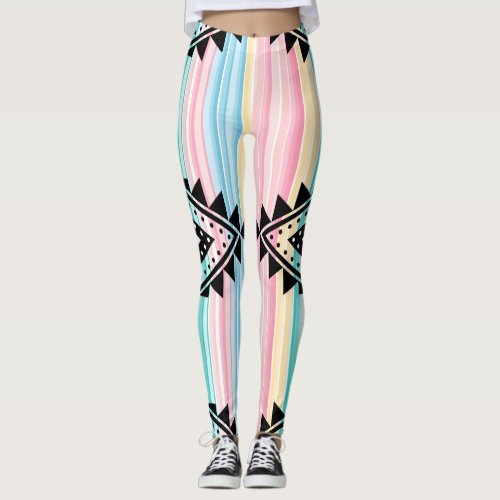 Aztec designed bright colored striped leggings