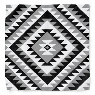 Aztec Diamond Motif Design Black White Gray Bandana