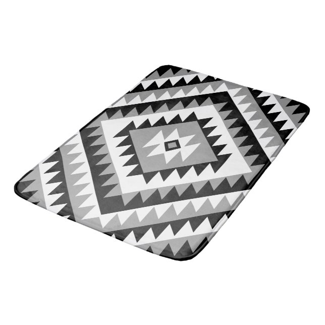 Aztec Diamond Motif Design Black White Gray Bath Mat (Angled)