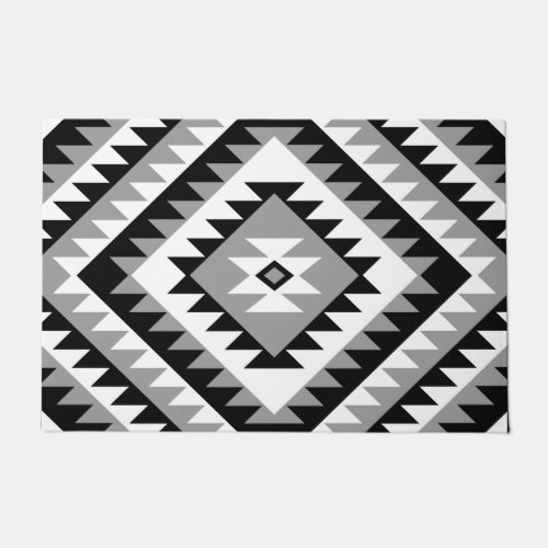 Aztec Diamond Motif Design Black White Gray Doormat