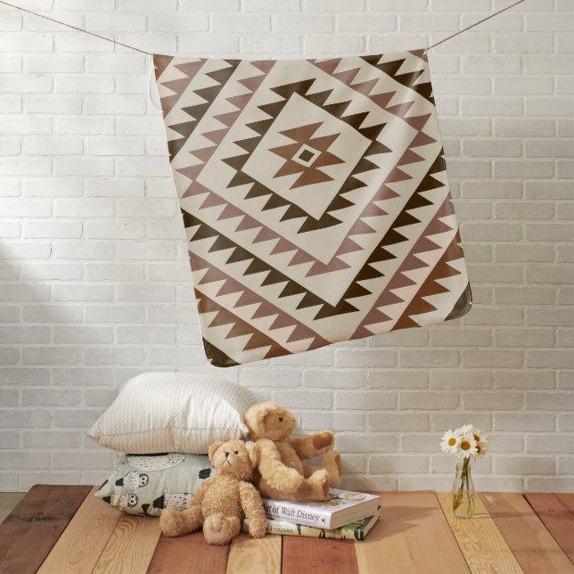 Aztec Diamond Motif Design Browns+Cream Baby Blanket (In Situ)