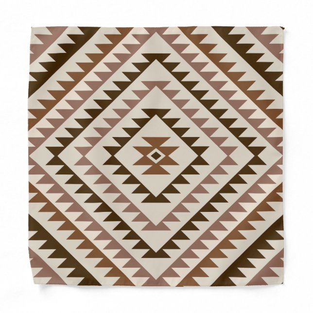 Aztec Diamond Motif Design Browns+Cream Bandana (Front)