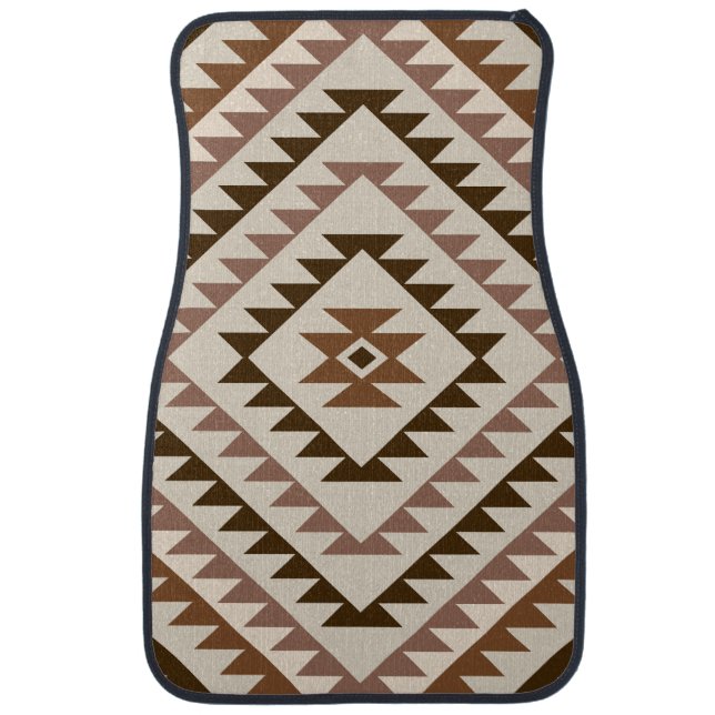 Aztec Diamond Motif Design Browns+Cream Car Floor Mat (Front)