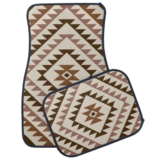 Aztec Diamond Motif Design Browns+Cream Car Floor Mat (Set)