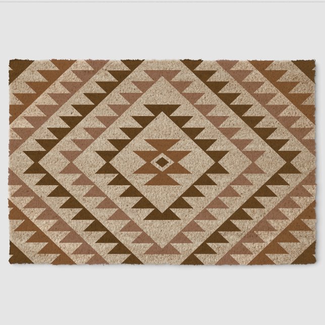 Aztec Diamond Motif Design Browns+Cream Fiber Doormat (Front)