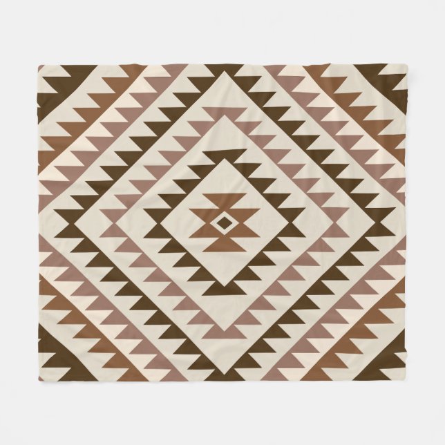 Aztec Diamond Motif Design Browns+Cream Fleece Blanket (Front (Horizontal))