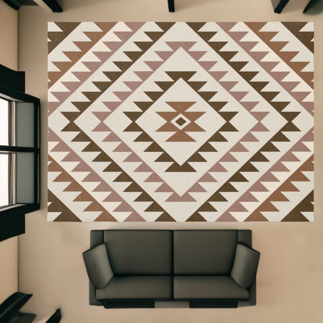 Aztec Diamond Motif Design Browns+Cream Rug (Insitu (Indoor 1))