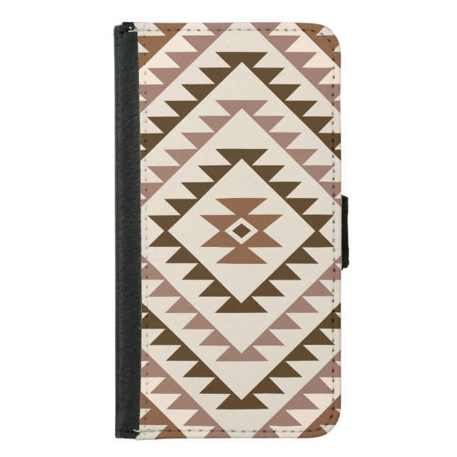 Aztec Diamond Motif Design Browns+Cream Samsung Galaxy Wallet Case (Front)