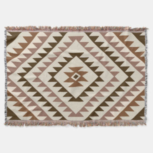 Aztec Diamond Motif Design Browns+Cream Throw Blanket
